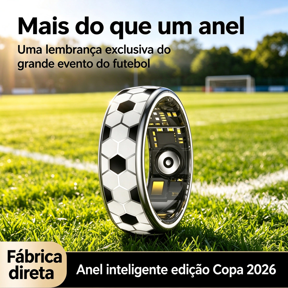 Anel Inteligente SY15 com Padrão de Futebol | Monitor de Saúde 24h, IP68, 100+ Modos Esportivos, Bateria de Longa Duração