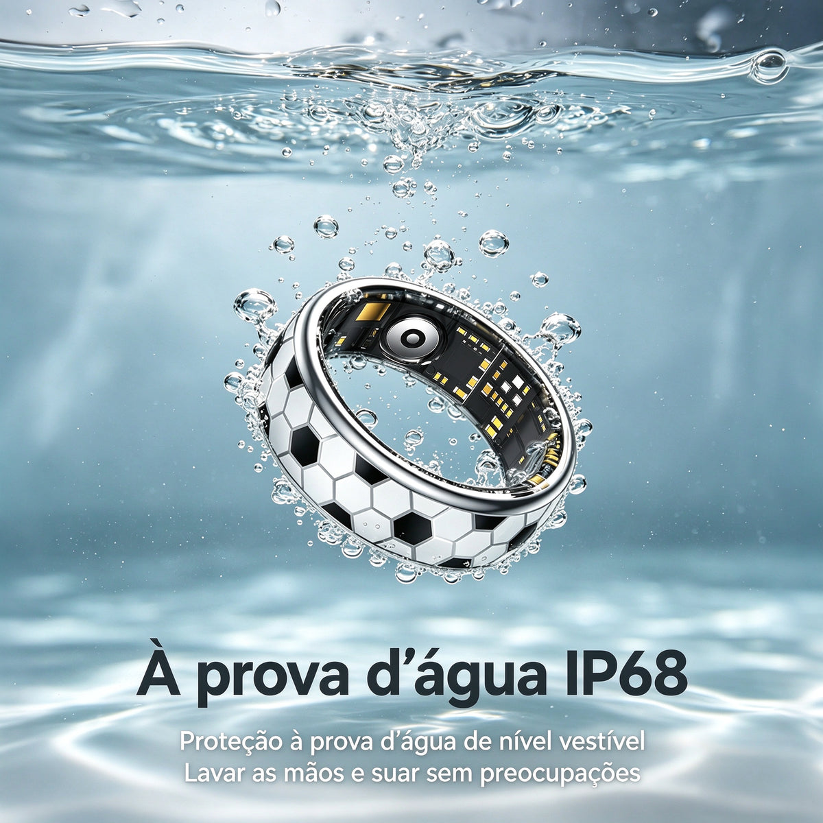 Anel Inteligente SY15 com Padrão de Futebol | Monitor de Saúde 24h, IP68, 100+ Modos Esportivos, Bateria de Longa Duração