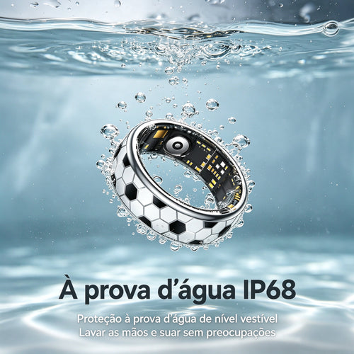 Anel Inteligente SY15 com Padrão de Futebol | Monitor de Saúde 24h, IP68, 100+ Modos Esportivos, Bateria de Longa Duração