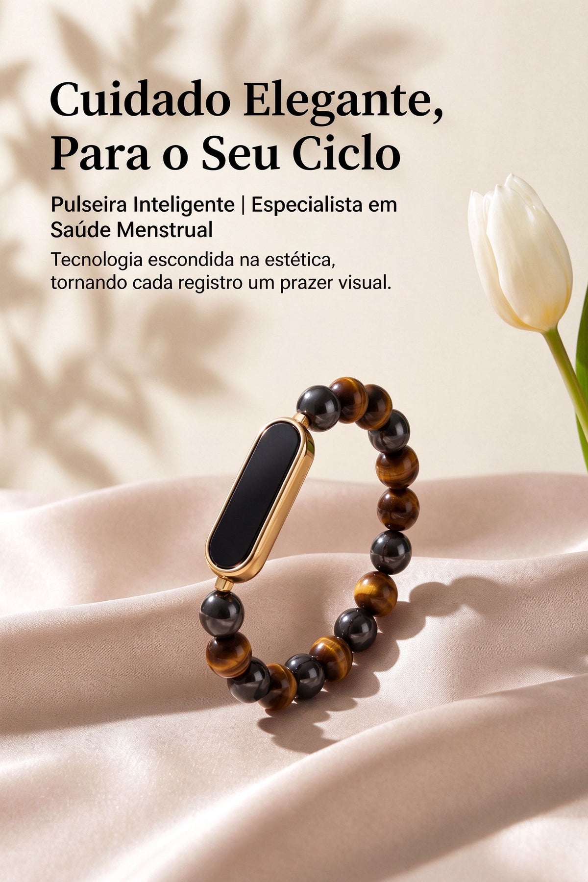 Pulseira Inteligente BQ2 com Pedras Naturais | Monitor de Saúde 24h, à Prova D'água IP68, 100+ Modos Esportivos, Bluetooh, Carga Magnética