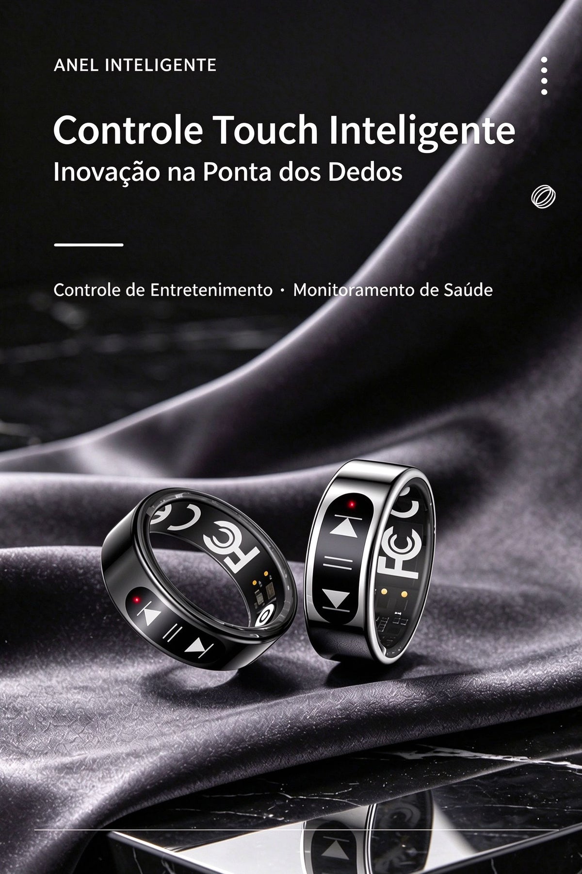 Anel Inteligente SY09 com Controle Touch | Gestos para Vídeos e Música, Monitor de Saúde 24h, IP68, Bluetooth 5.2