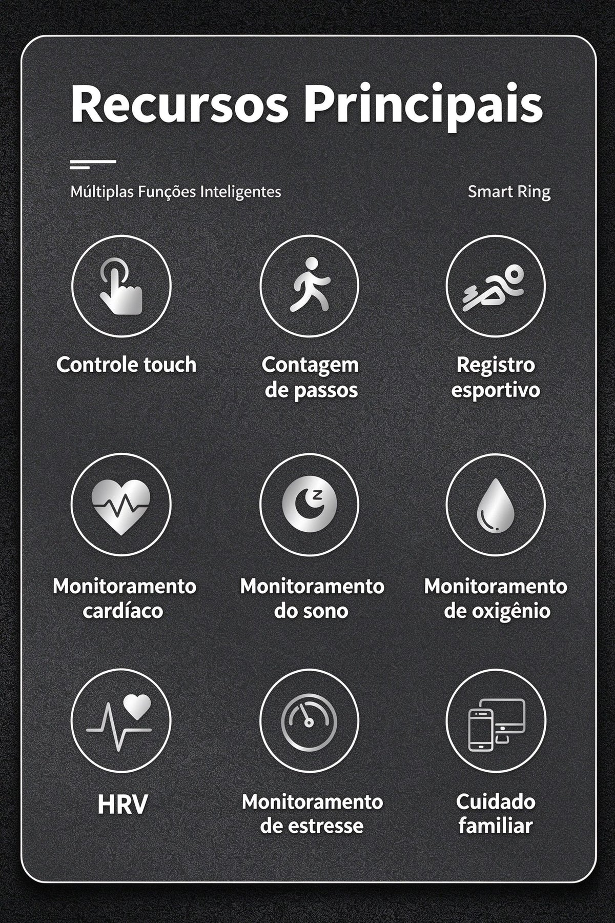 Anel Inteligente SY09 com Controle Touch | Gestos para Vídeos e Música, Monitor de Saúde 24h, IP68, Bluetooth 5.2