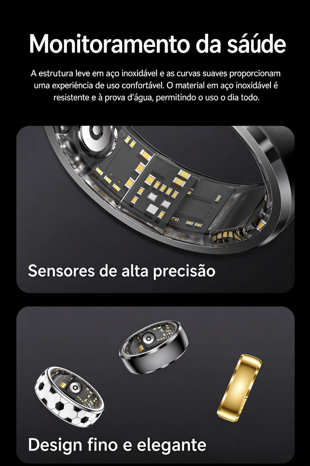 Anel Inteligente SY15 com Padrão de Futebol | Monitor de Saúde 24h, IP68, 100+ Modos Esportivos, Bateria de Longa Duração