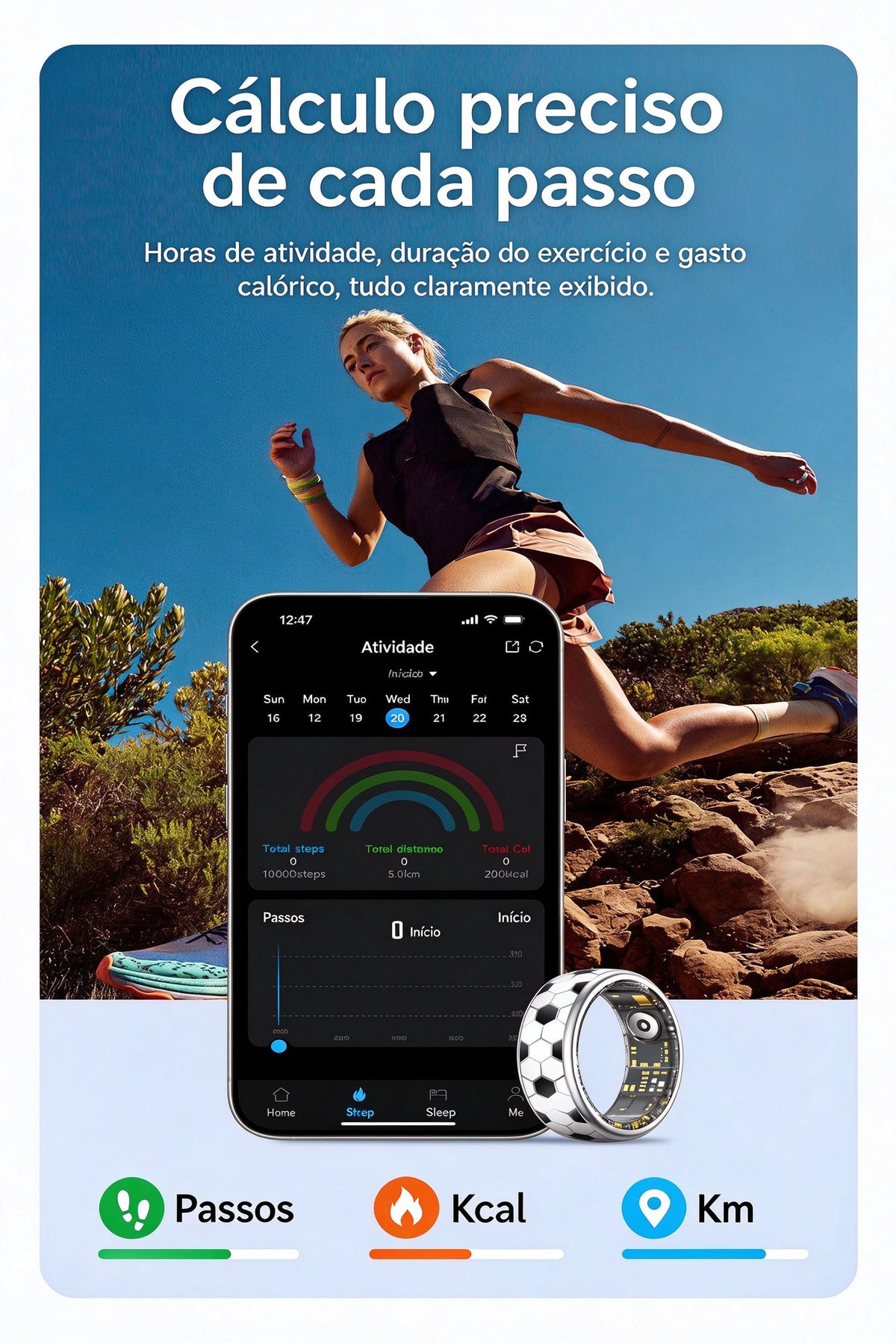 Anel Inteligente SY15 com Padrão de Futebol | Monitor de Saúde 24h, IP68, 100+ Modos Esportivos, Bateria de Longa Duração