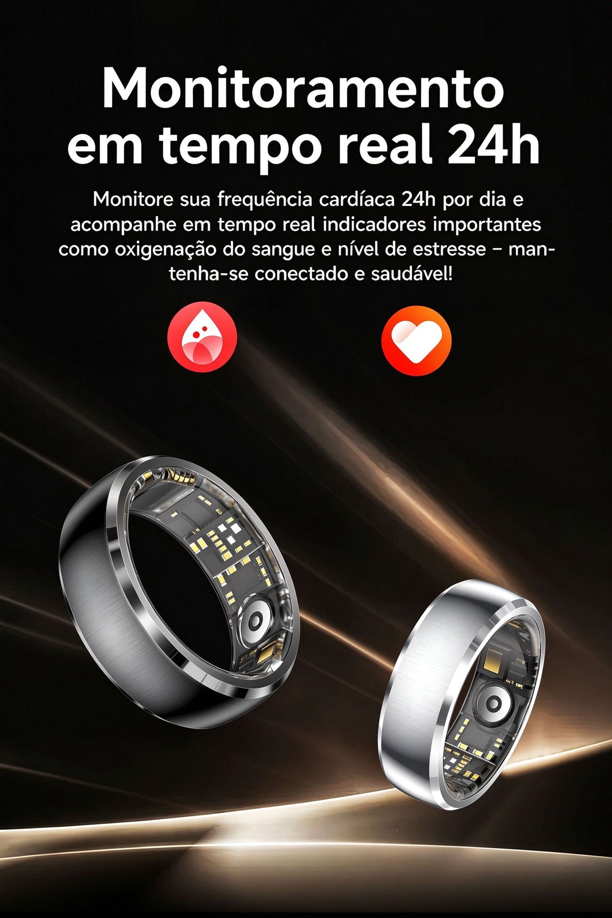 Anel Inteligente SY15 com Padrão de Futebol | Monitor de Saúde 24h, IP68, 100+ Modos Esportivos, Bateria de Longa Duração