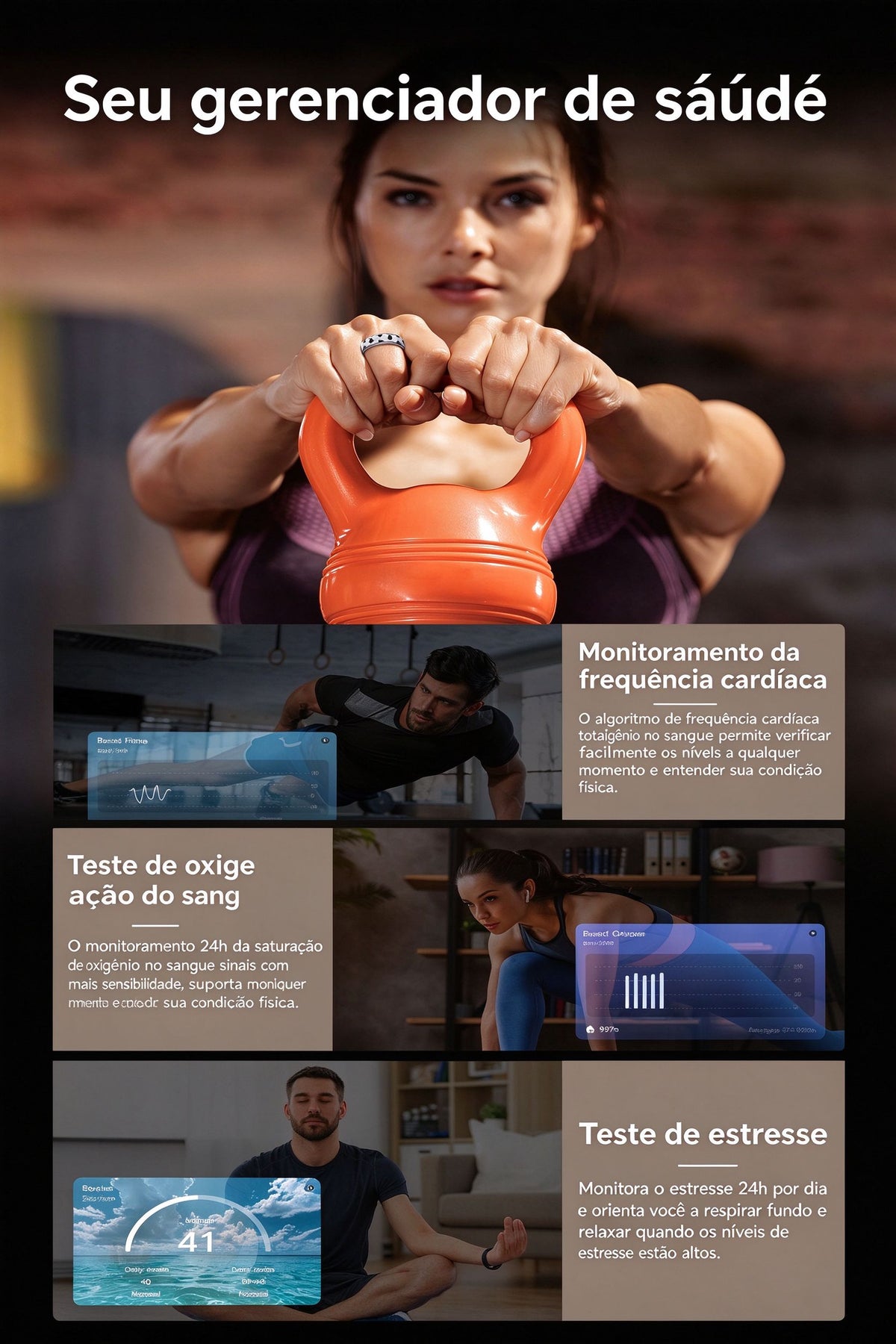 Anel Inteligente SY15 com Padrão de Futebol | Monitor de Saúde 24h, IP68, 100+ Modos Esportivos, Bateria de Longa Duração
