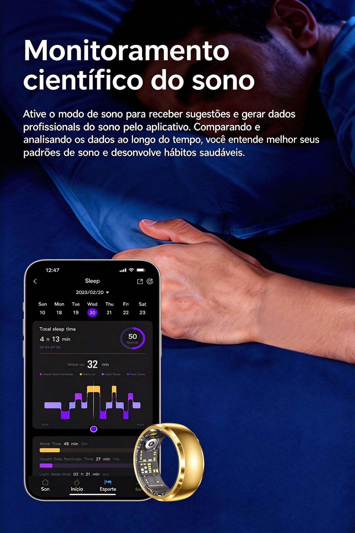 Anel Inteligente SY15 com Padrão de Futebol | Monitor de Saúde 24h, IP68, 100+ Modos Esportivos, Bateria de Longa Duração